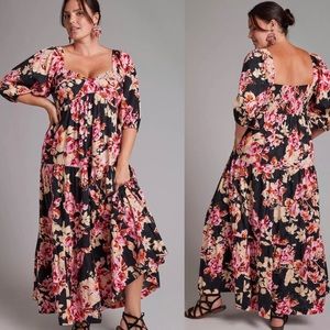 Anthropologie Floral Maxi Dress - Black and Pink